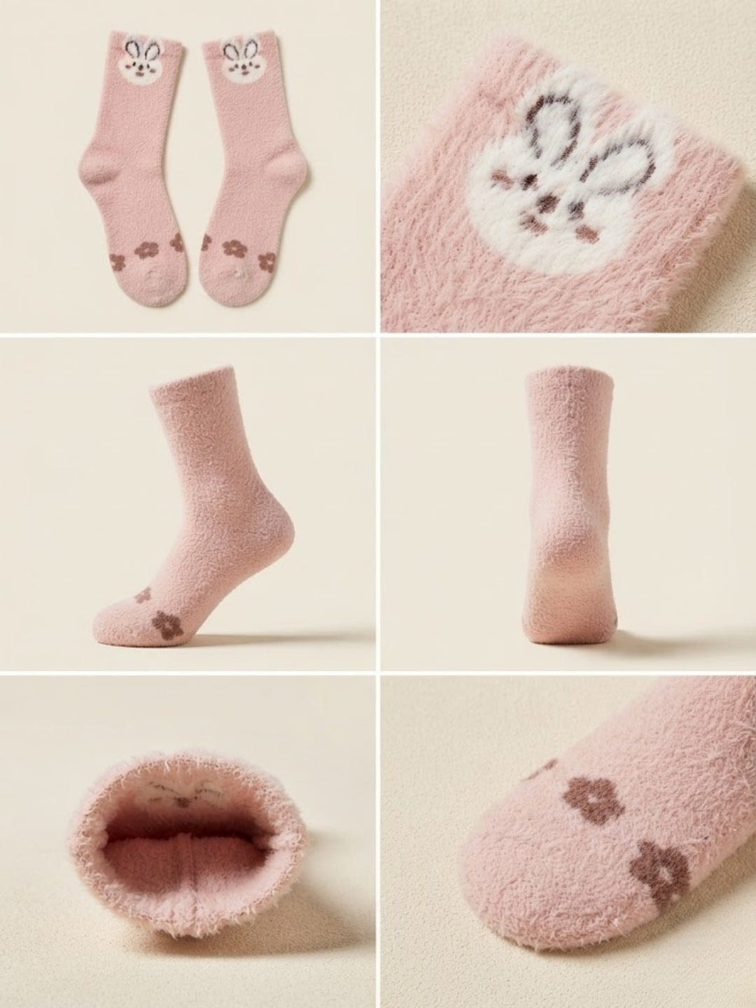 Cdeck Rabbit Hair Wool Socks for Women, 2 Pairs Fuzzy Warm Winter Socks with Cute Rabbit and Floral Pattern