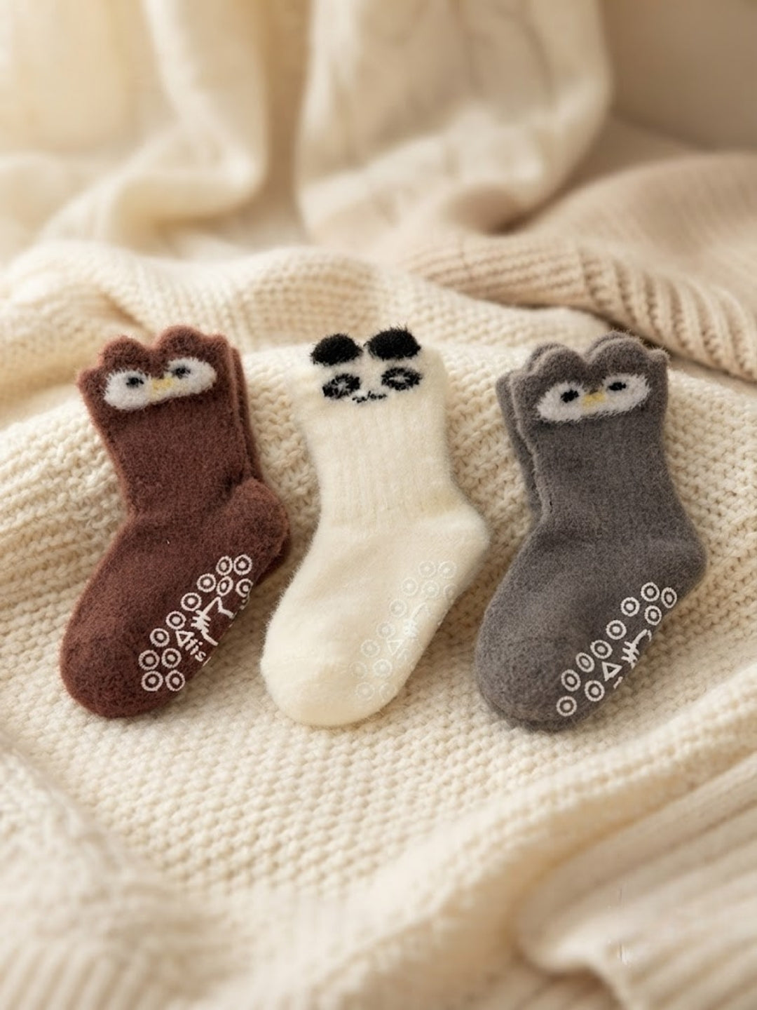 Cdeck Kids Winter Woolen Socks | Soft Fuzzy Rabbit Hair Wool Socks with Anti-Skid Sole | 0–4 Years | Pack of 3 | Multicolor