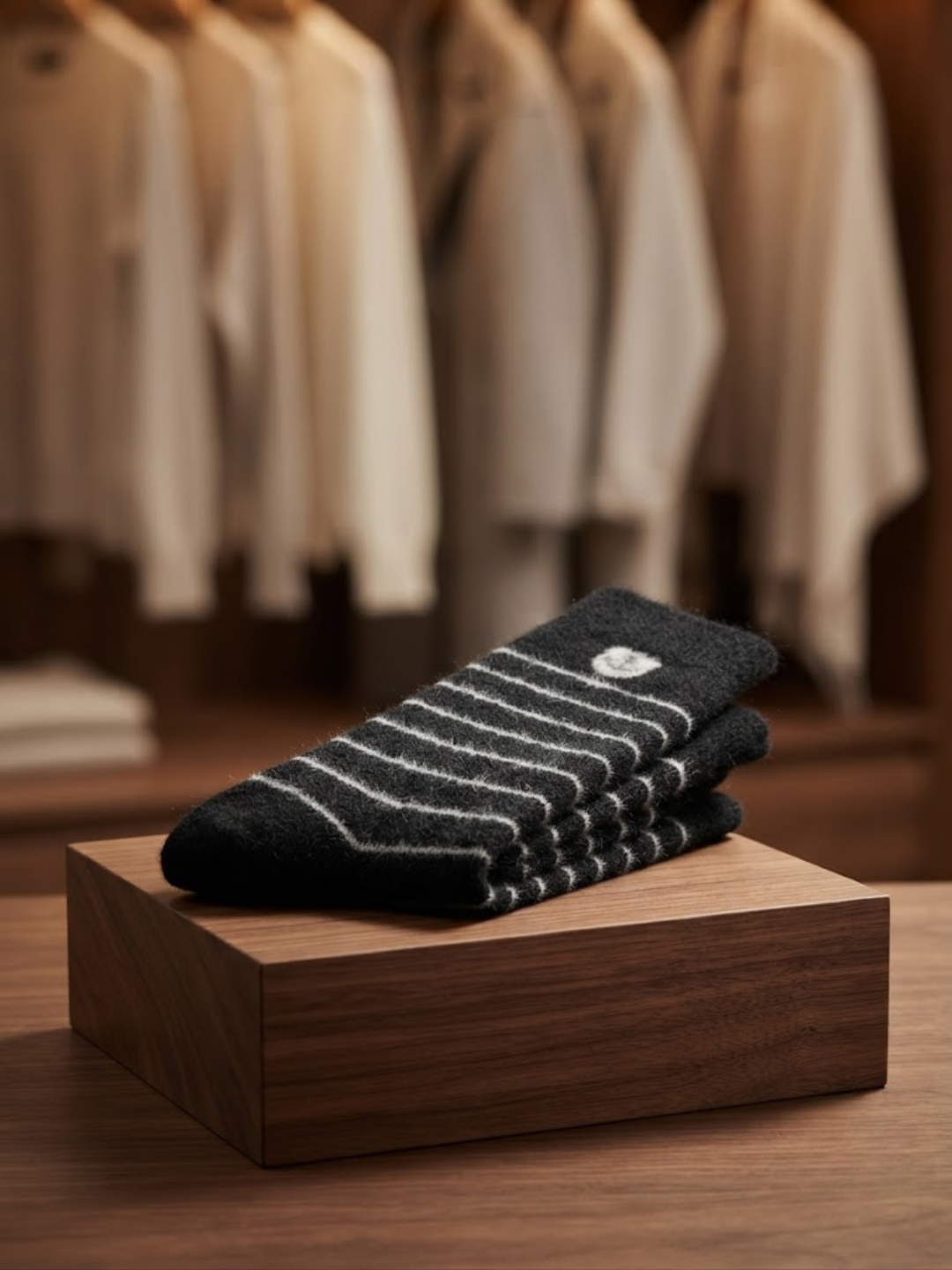 Cdeck Men’s Soft Wool Socks | Warm Black Striped Cozy Socks