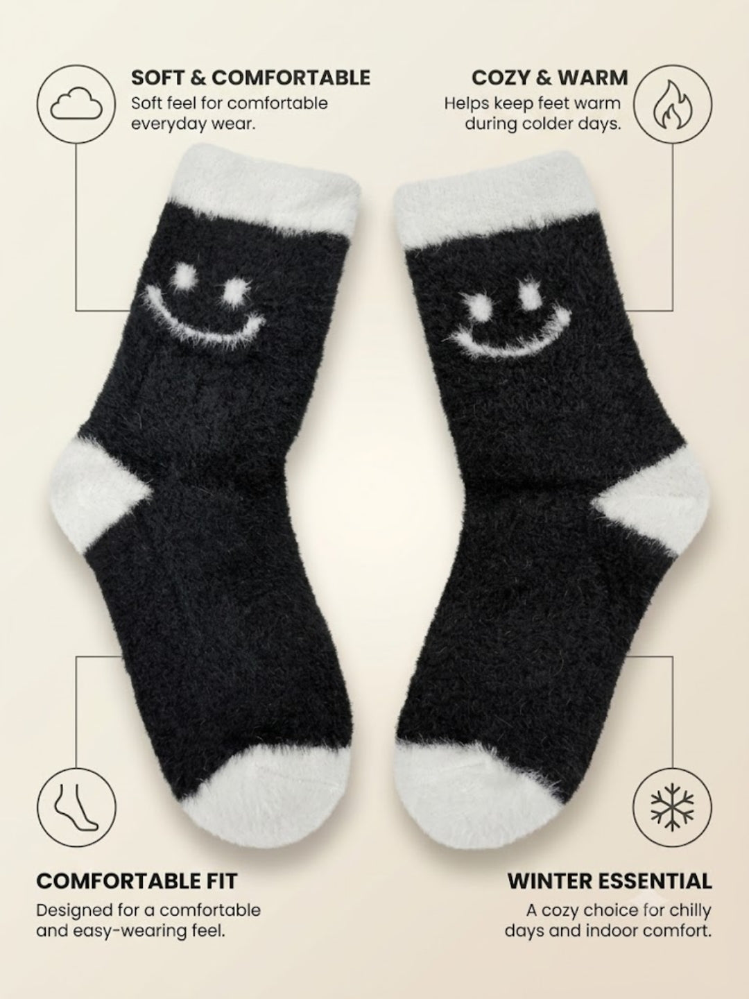 Cdeck Women’s Wool Socks | Soft & Warm Woolen Winter Socks | Free Size | Black