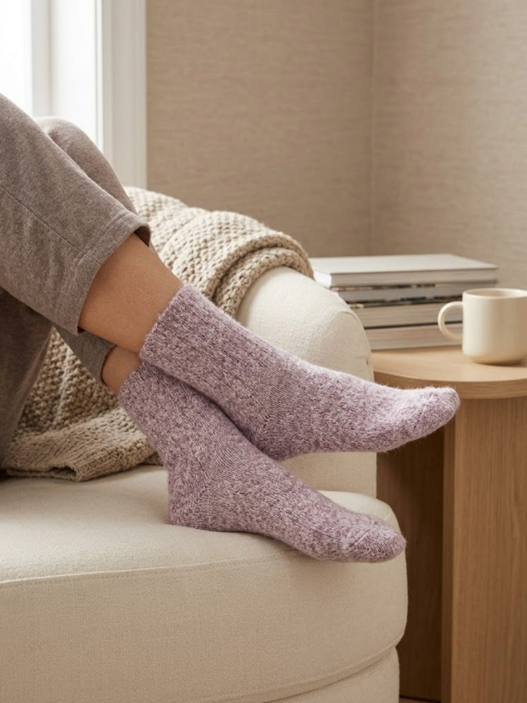 Cdeck Women’s Premium Fuzzy Socks – Soft Warm Winter Socks | Ribbed Design | Free Size | Purple
