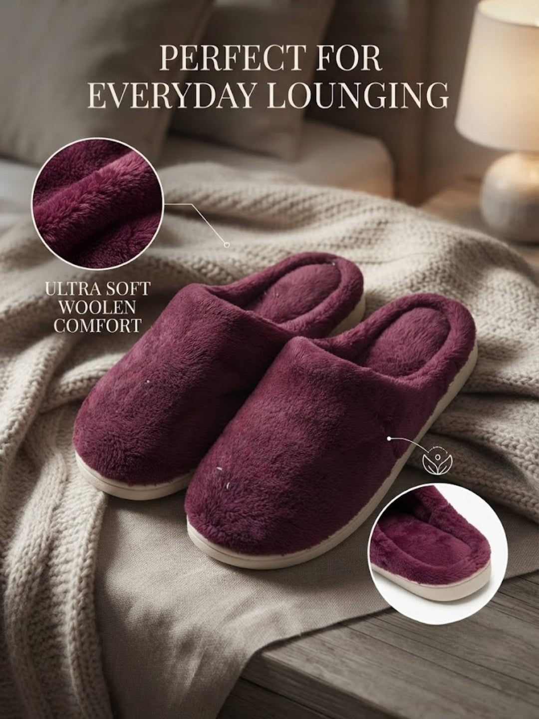 Cdeck Women’s Fuzzy Winter Slippers | Soft Plush  Slippers for Comfort & Warmth | Free Size |Burgundy