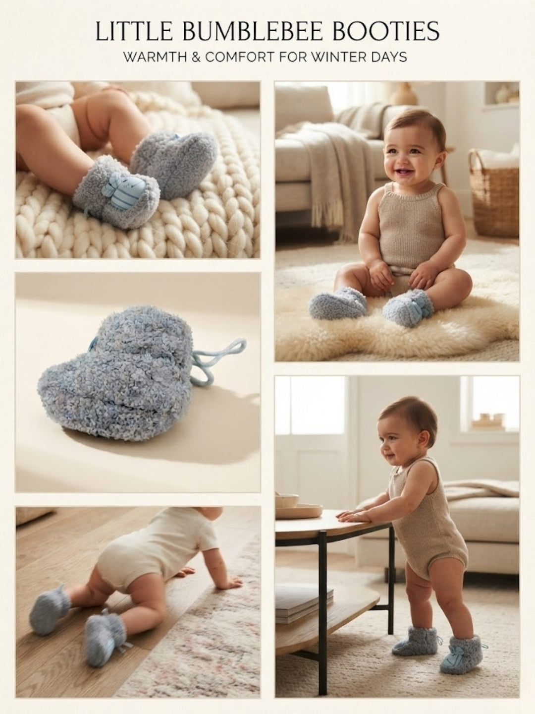 Cdeck Baby Wool Booties | Soft Warm Fleece Baby Shoes | Cute Grey Booties for Babies 3–9 Months
