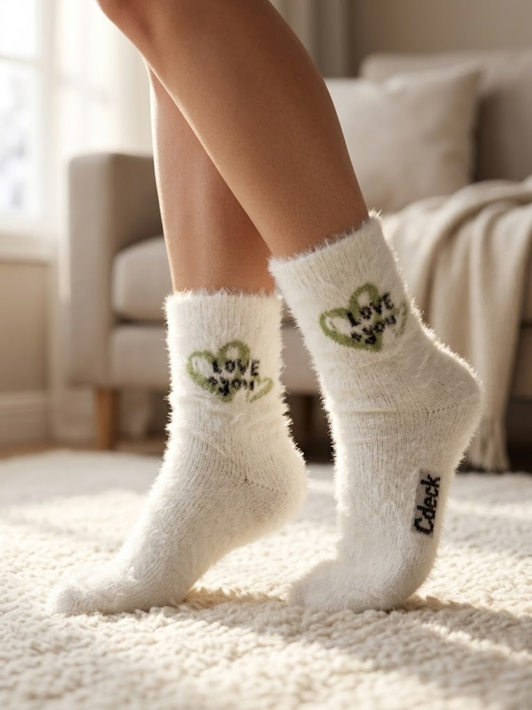 Cdeck Women’s Soft & Warm Fuzzy Winter Socks Heart Design | Cozy Comfortable Fluffy Socks | Free Size | Cream