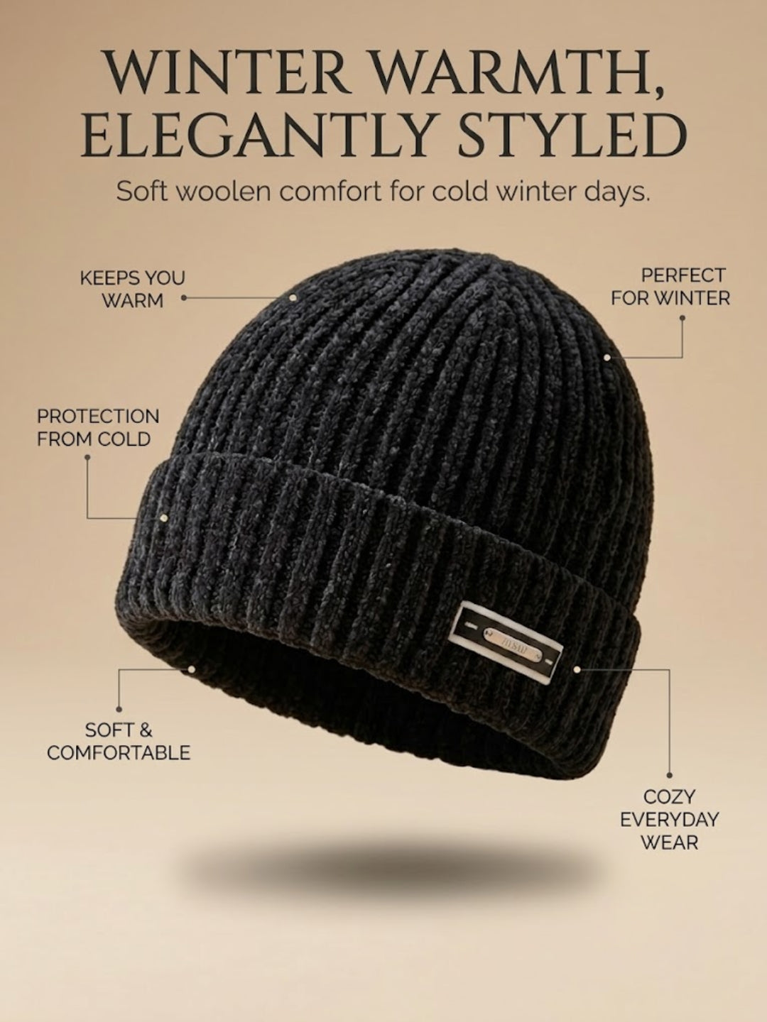 Cdeck Women Woolen Cap | Soft Knitted Winter Beanie for Women | Warm & Stylish Winter Wear | Free Size| Black
