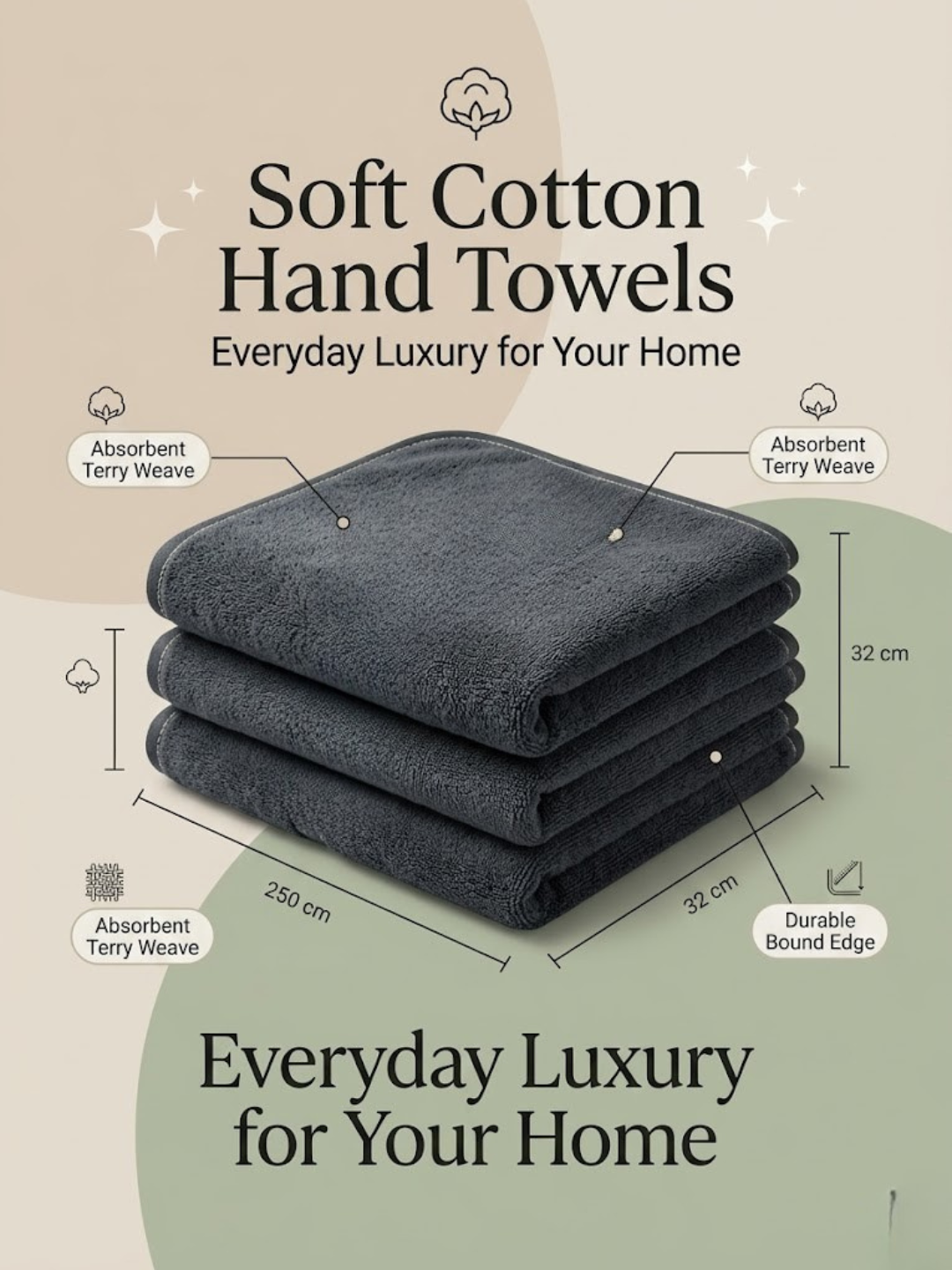 Cdeck Premium Cotton Hand Towel | Soft, Absorbent & Comfortable Everyday Use