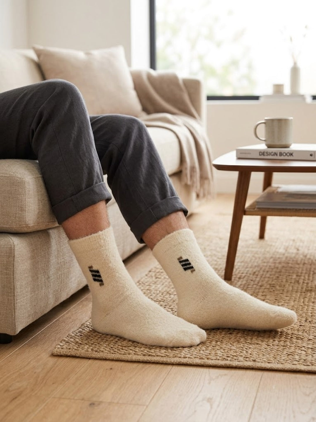 Cdeck Men’s Premium Hair Wool Winter Socks | Soft, Fuzzy, Warm & Comfortable | Cream White | Free Size