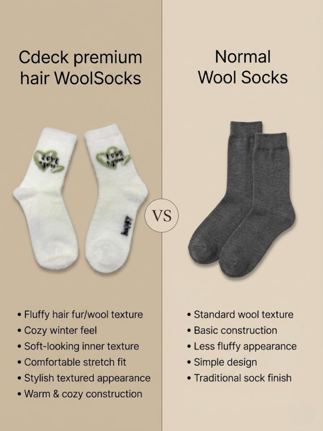 Cdeck Women’s Soft & Warm Fuzzy Winter Socks Heart Design | Cozy Comfortable Fluffy Socks | Free Size | Cream
