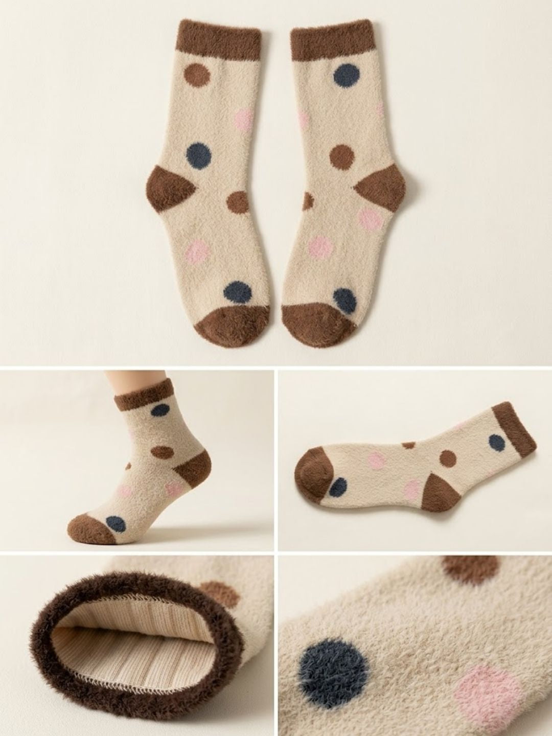 Cdeck Women’s Premium Hair Wool Fuzzy Socks | Soft & Warm Thick Winter Socks | Brown & Cream