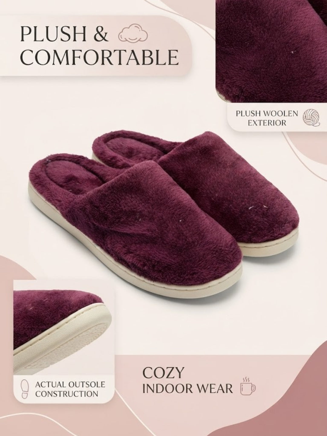 Cdeck Women’s Fuzzy Winter Slippers | Soft Plush  Slippers for Comfort & Warmth | Free Size |Burgundy