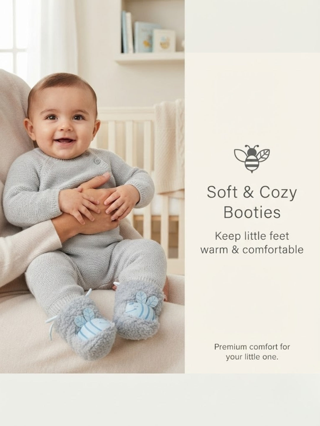 Cdeck Baby Wool Booties | Soft Warm Fleece Baby Shoes | Cute Grey Booties for Babies 3–9 Months