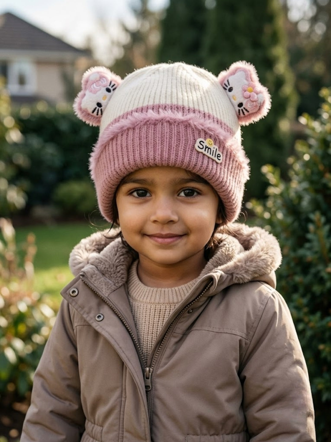 Cdeck Kids Woolen Winter Cap for Boys & Girls | Warm & Comfortable Winter Wear | 2–4 Years | Pink