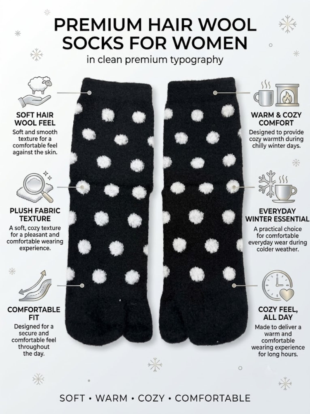 Cdeck Women Premium Hair Wool Socks Combo | Soft Warm Fuzzy Winter Socks | Sky Blue & Black | Free Size