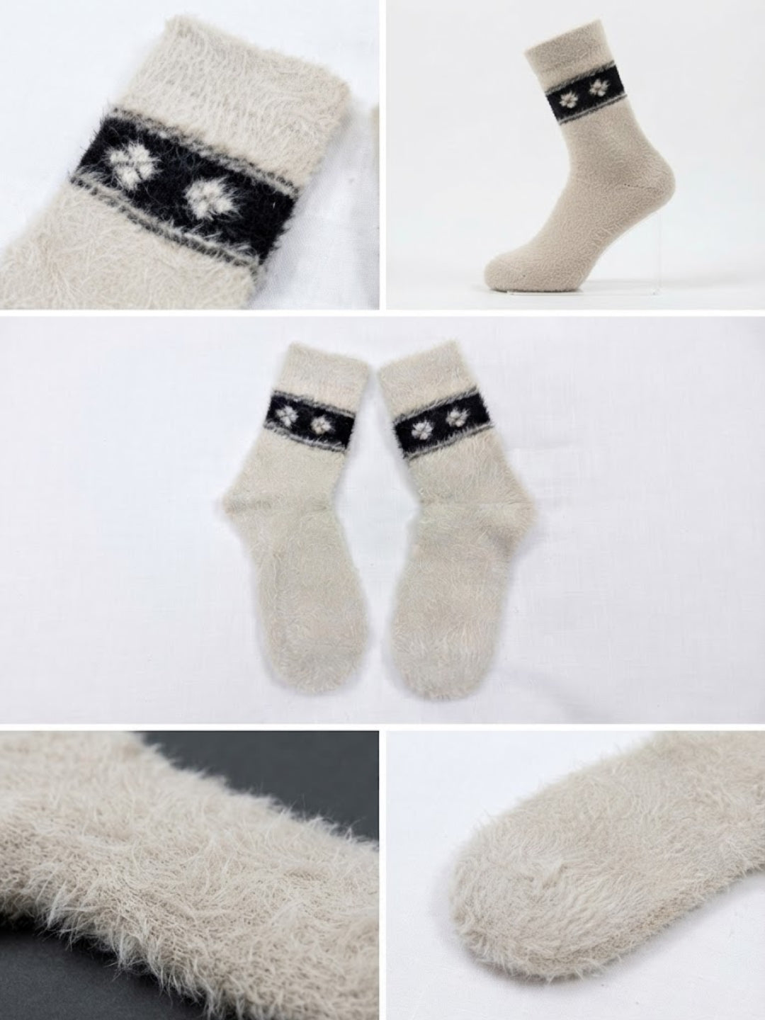 Cdeck Men’s Premium Fuzzy Wool Winter Socks | Soft, Warm & Comfortable | Stretchable Free Size | Cream