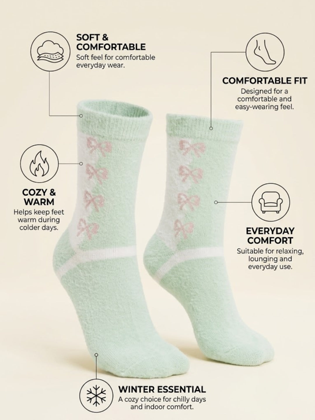 Cdeck Women’s Winter Hair Wool Socks | Warm & Comfortable | Free Size | Mint Green