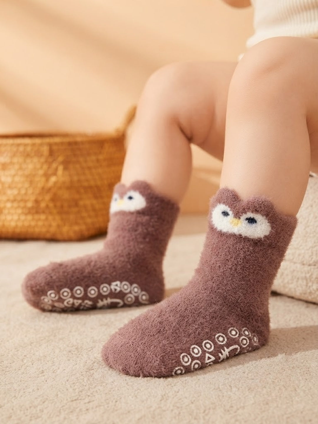 Cdeck Kids Winter Woolen Socks | Soft Fuzzy Rabbit Hair Wool Socks with Anti-Skid Sole | 0–4 Years | Pack of 3 | Multicolor