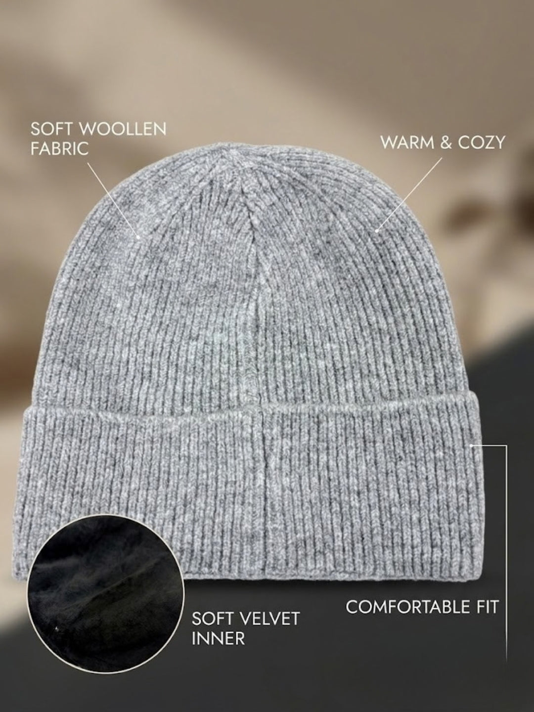 Cdeck Men’s Woolen Winter Cap | Soft, Warm & Comfortable Cap for Everyday Wear | Free Size | Grey