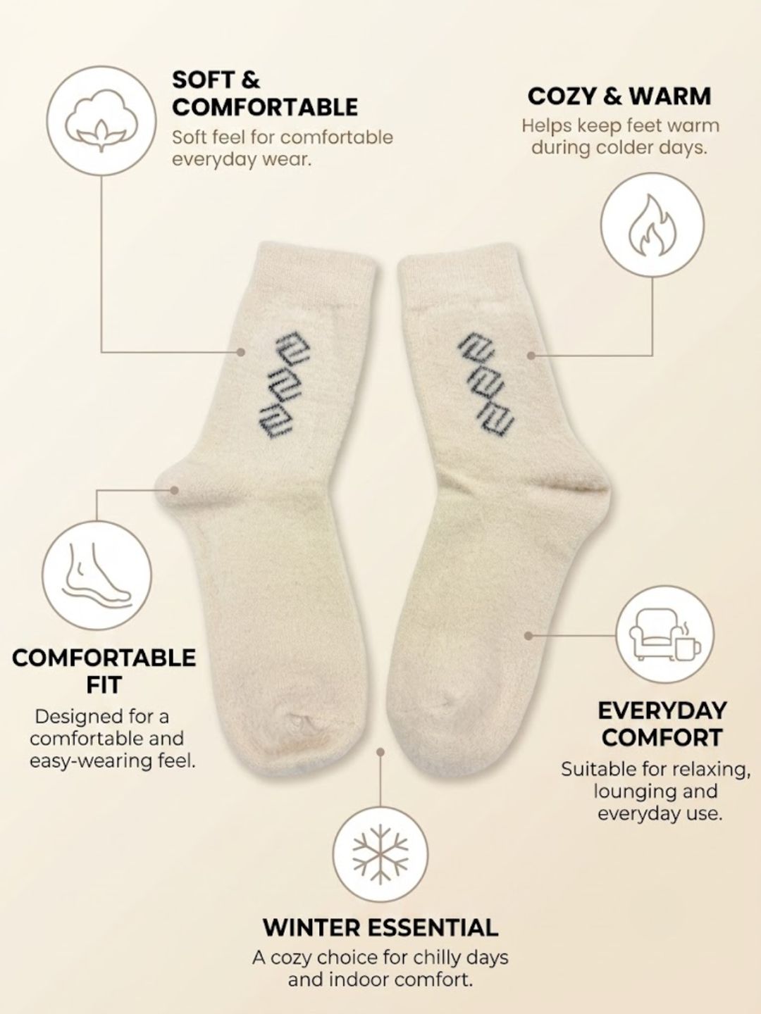 Cdeck Men’s Hair Wool Winter Socks | Soft, Warm & Comfortable | Cream | Free Size
