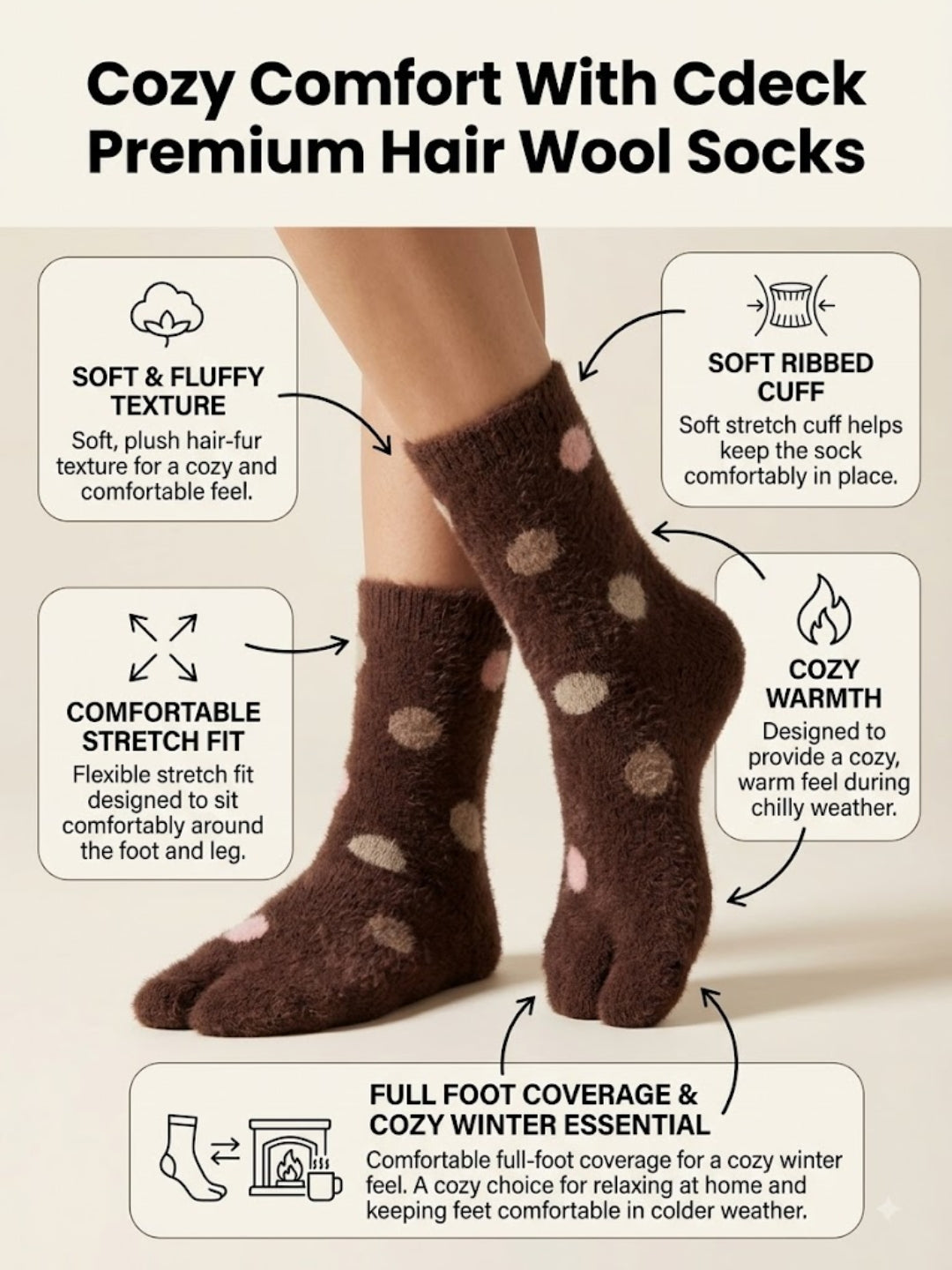 Cdeck Warm Socks for Women | Soft Cozy Comfortable Full-Length Winter Socks with Stylish Printed Design for Home & Everyday Wear | Brown