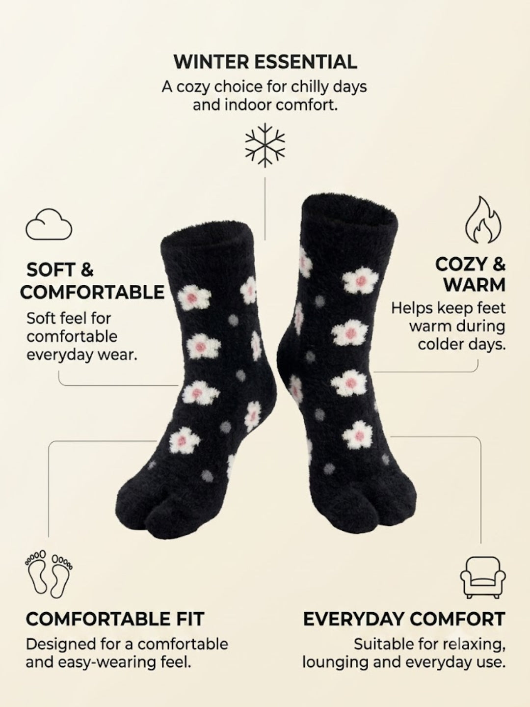 Cdeck Premium Rabbit Wool Socks for Women | Purple & Black Floral Combo |  Free Size