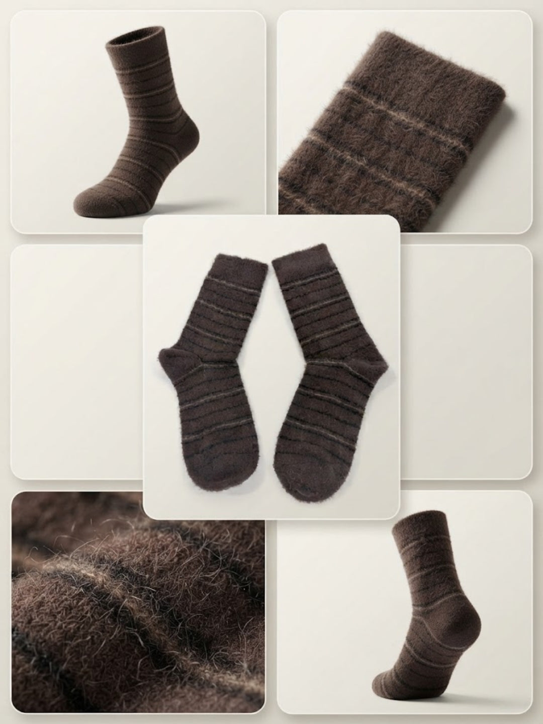 Cdeck Men’s Premium Hair Wool Winter Socks | Single Pair | Soft, Fuzzy, Warm & Comfortable | Brown Striped