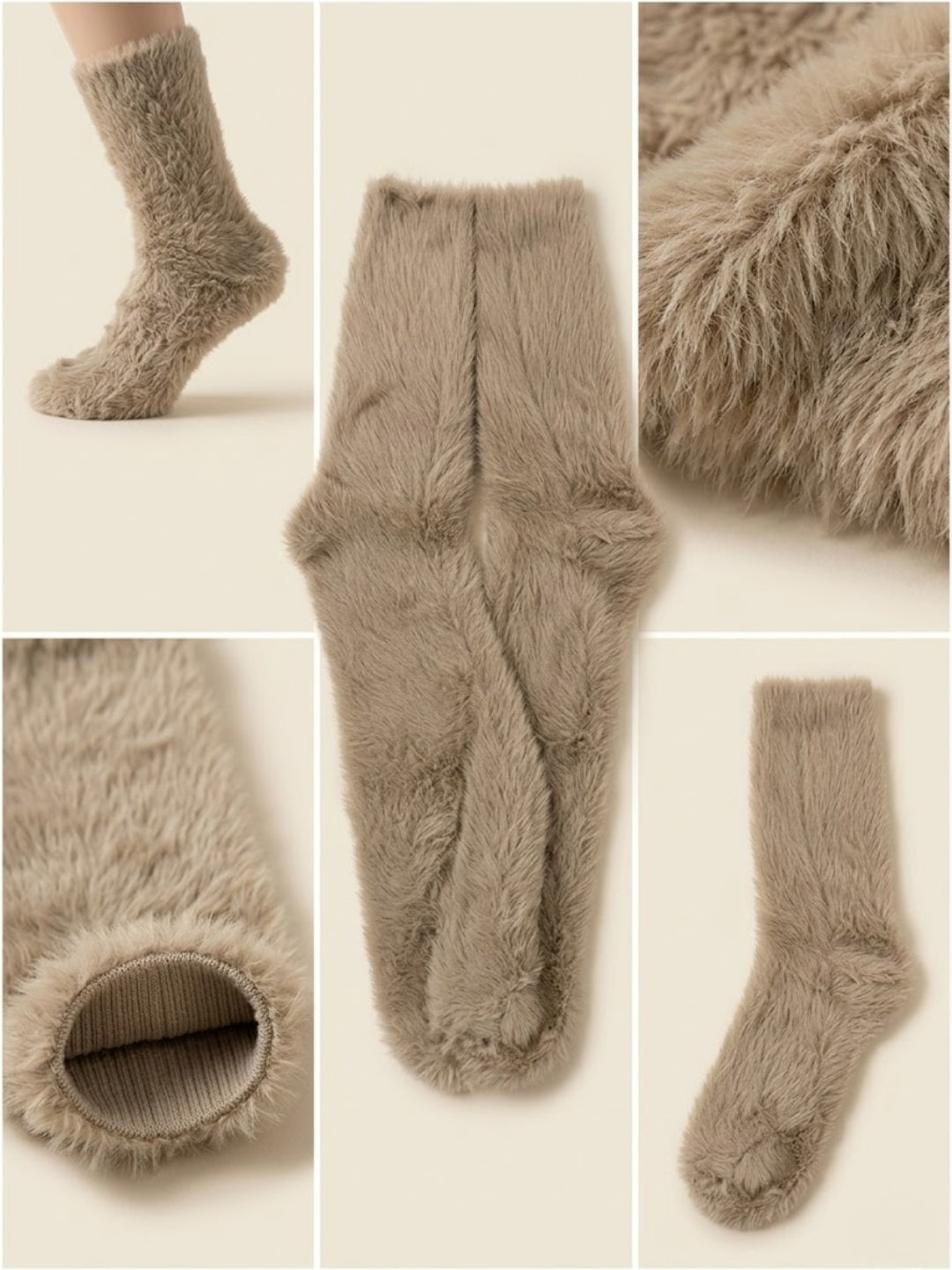 Cdeck Women’s Soft & Warm Fuzzy Socks | Cozy Thick Plush Winter Socks for Women | Beige