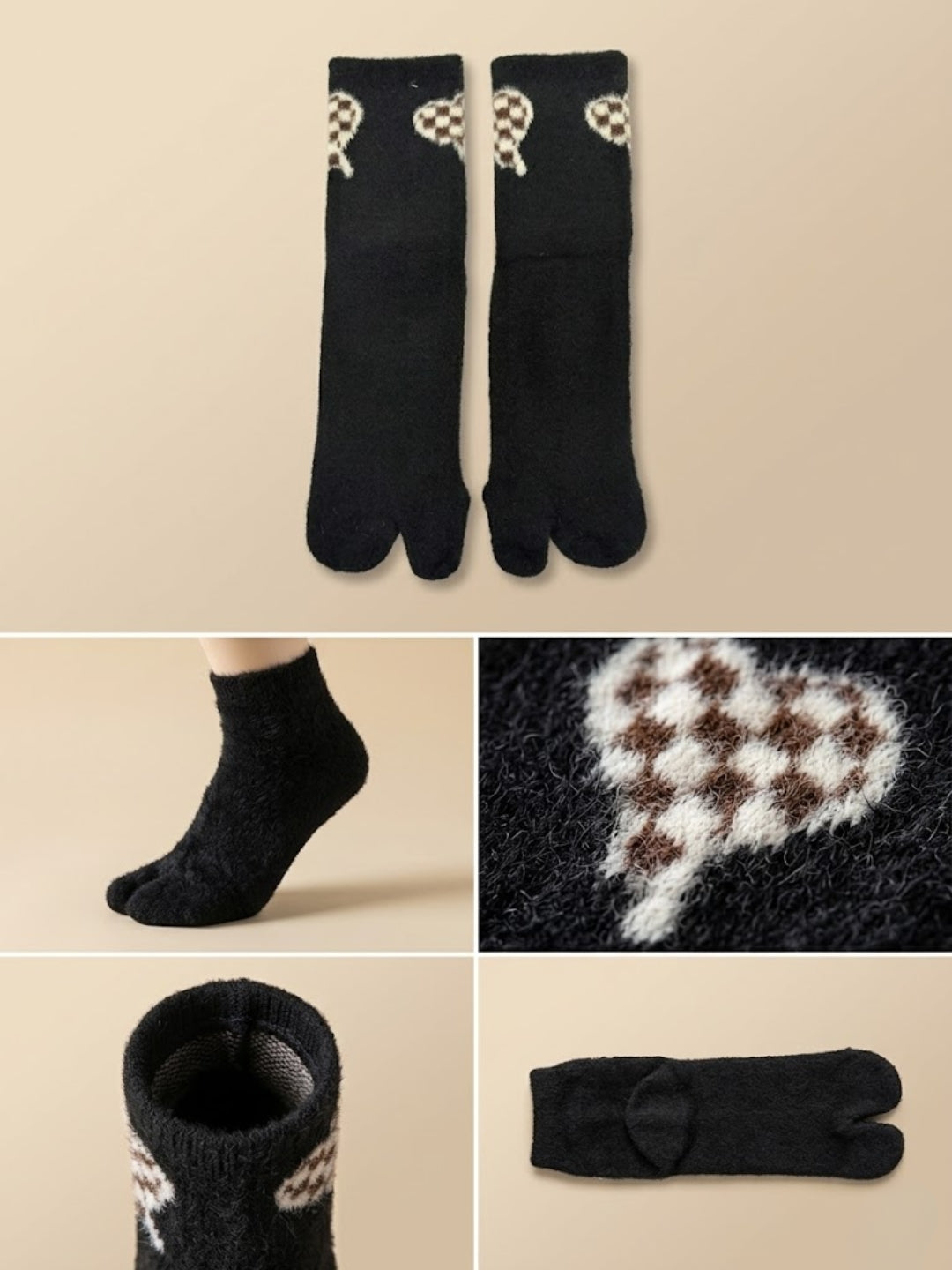 Cdeck Women’s Premium Fuzzy Split-Toe Socks – Cute Bunny Design | Warm Winter Socks | Free Size | Black