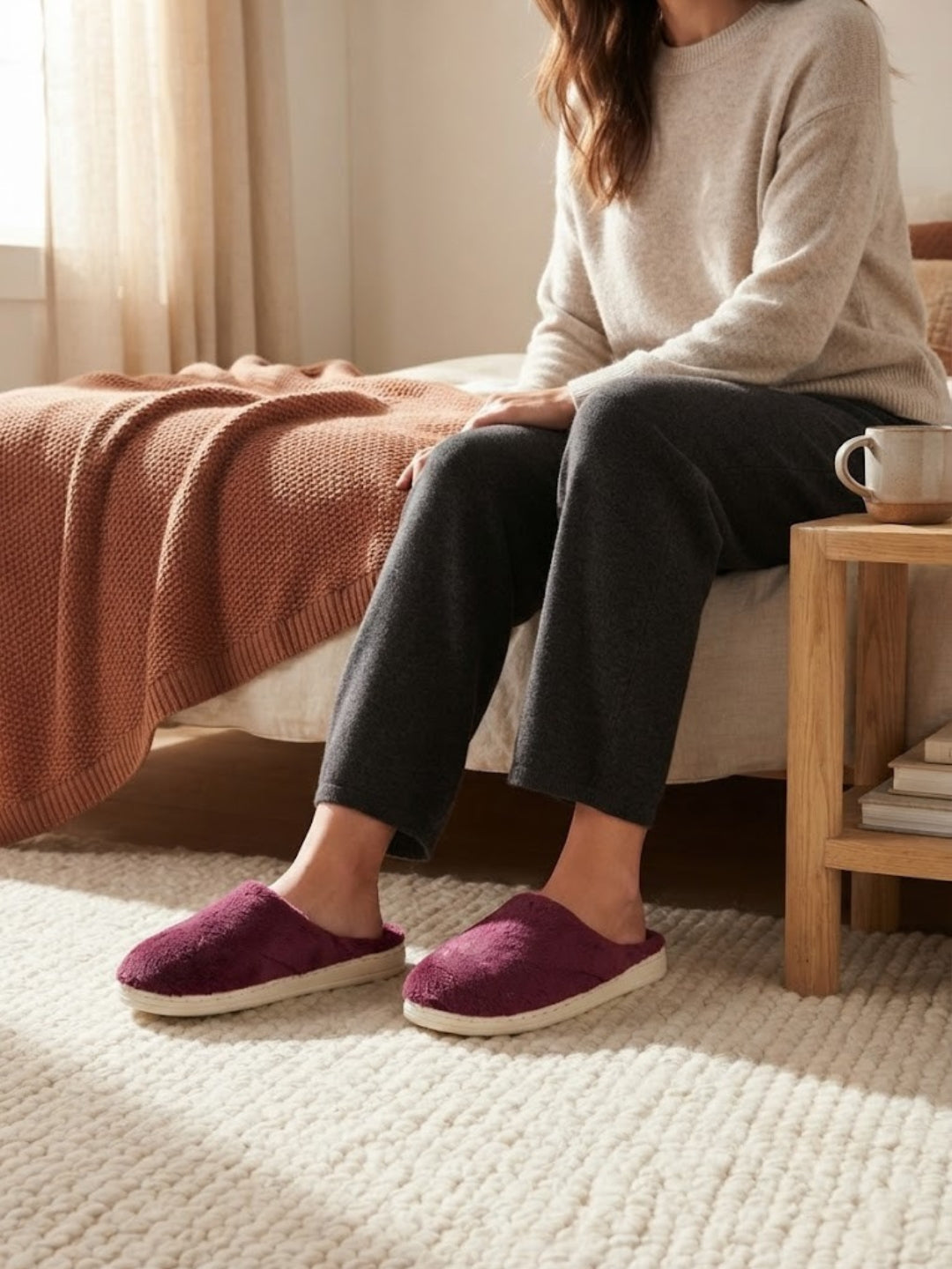 Cdeck Women’s Fuzzy Winter Slippers | Soft Plush  Slippers for Comfort & Warmth | Free Size |Burgundy