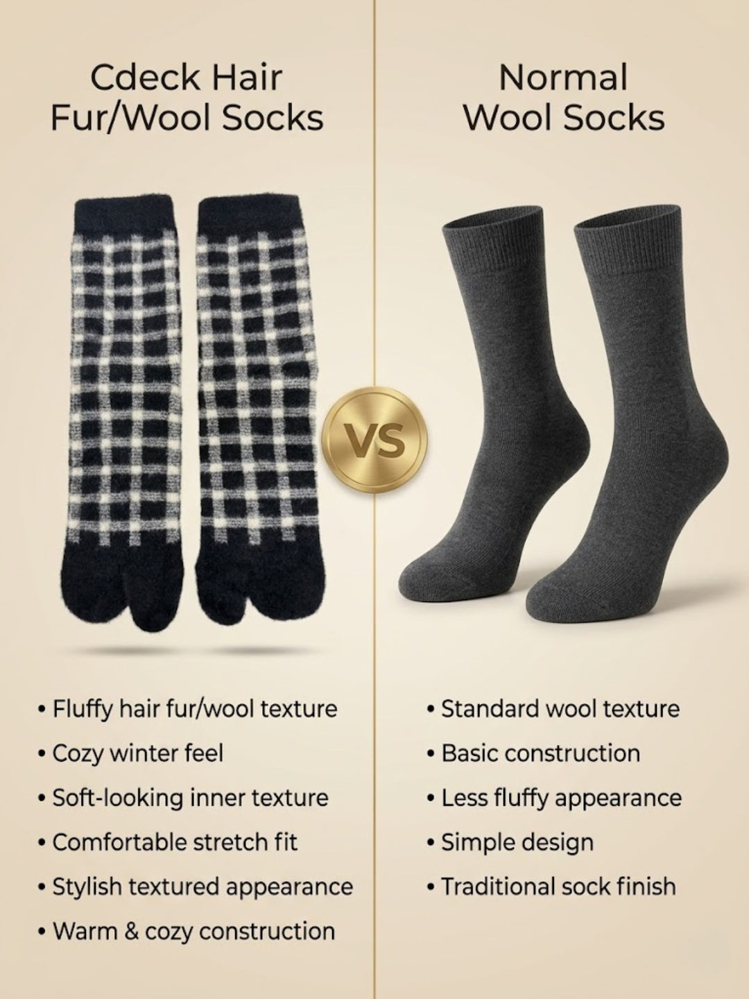 Cdeck Women’s Premium Rabbit Hair Wool Split-Toe Warm Winter Socks | Free Size | Black
