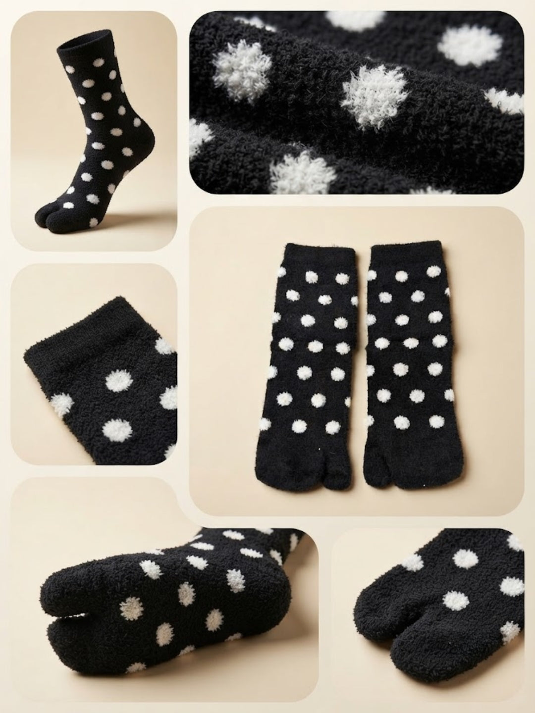 Cdeck Women Premium Hair Wool Socks | Soft Warm Fuzzy Winter Socks | Black & White Polka Dot | Free Size