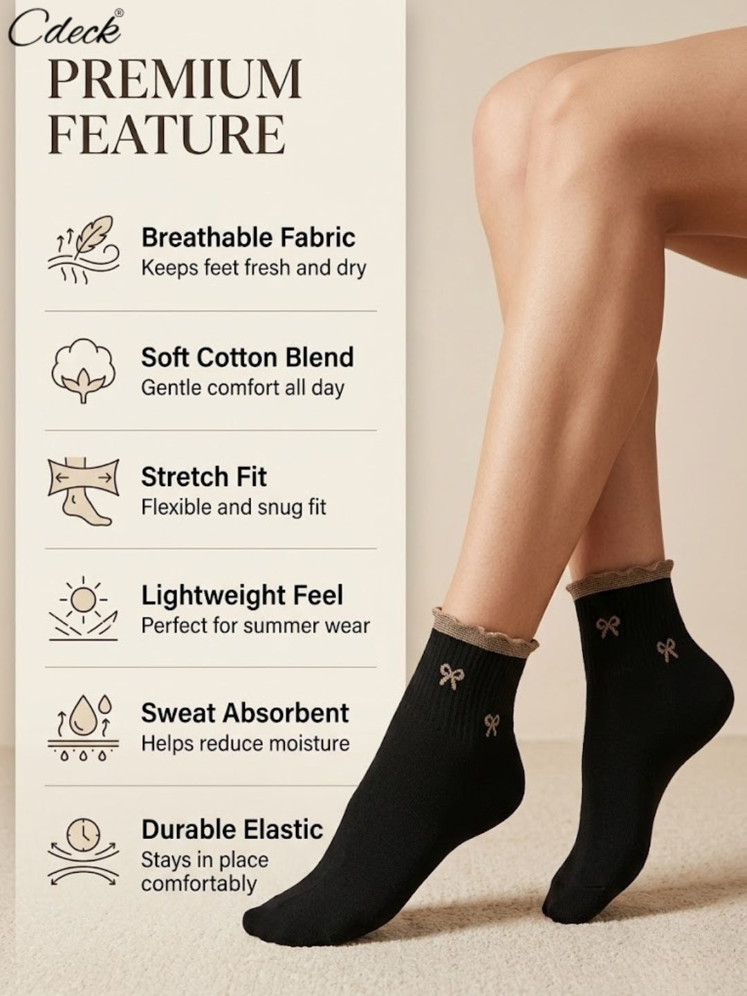 Cdeck Women Cotton Ankle Socks | Soft, Comfortable & Breathable Everyday Socks