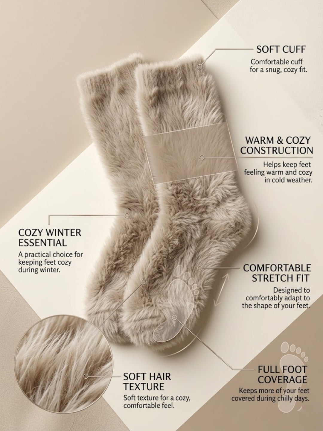 Cdeck Women’s Soft & Warm Fuzzy Socks | Cozy Thick Plush Winter Socks for Women | Beige