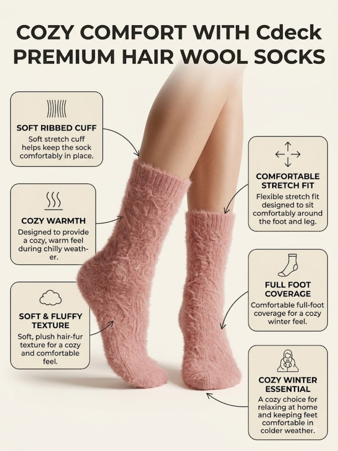 Cdeck Women’s Soft & Warm Woolen Fuzzy Socks | Cozy Thick Winter Socks for Women | Pink