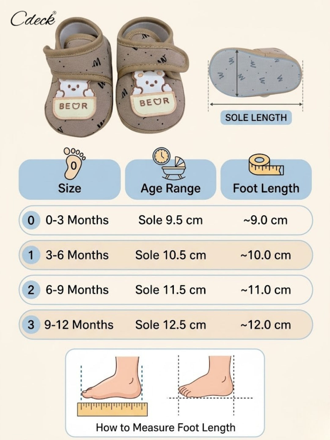 Cdeck Summer Booties for Kids | Soft & Breathable Baby Booties | 3-18  months