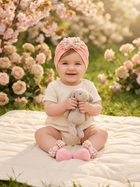 Cdeck Pure Cotton Baby Socks and Cap Set | Soft Pink Floral Bow Design | Comfortable Newborn Accessories