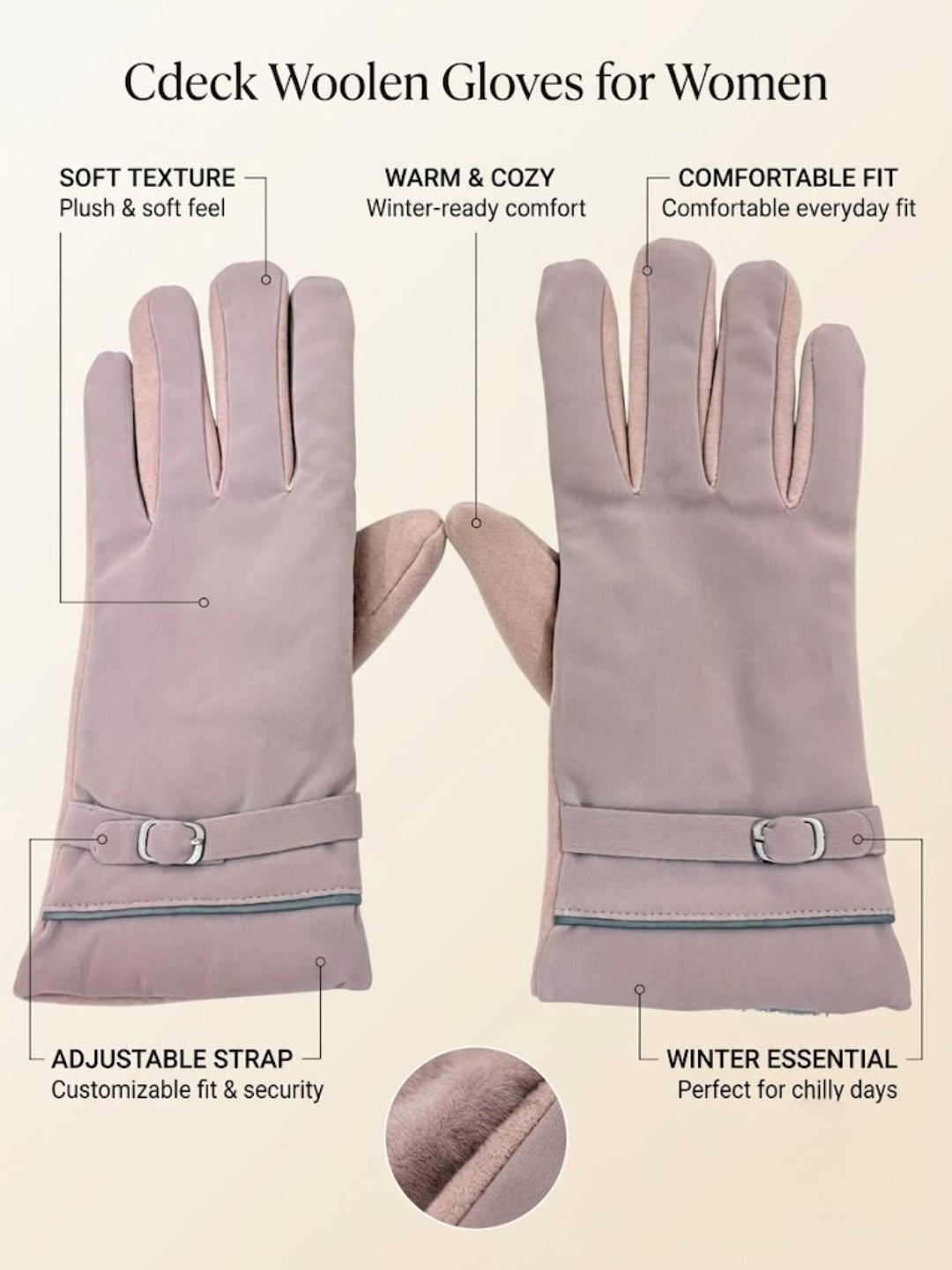 Cdeck Women’s Winter Gloves | Warm & Stylish | Screen Friendly | Full-Finger | Free Size | Dusty Pink