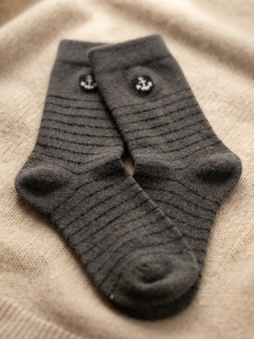Cdeck Men’s Soft Wool Socks | Charcoal Grey Ribbed Warm Winter Socks