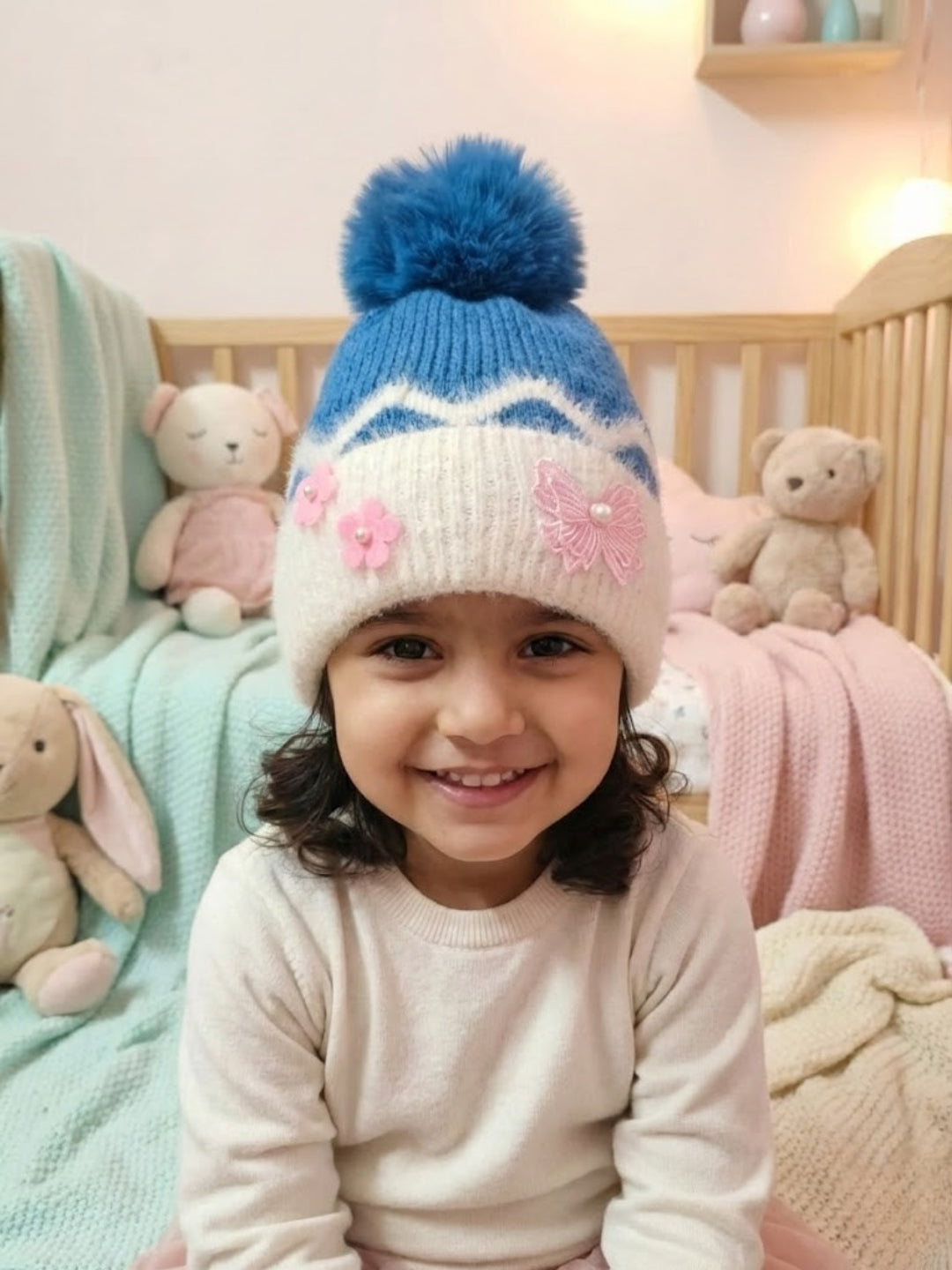Cdeck Kids Woolen Winter Cap for Baby Girls | Soft, Warm & Comfortable | 1–2 Years