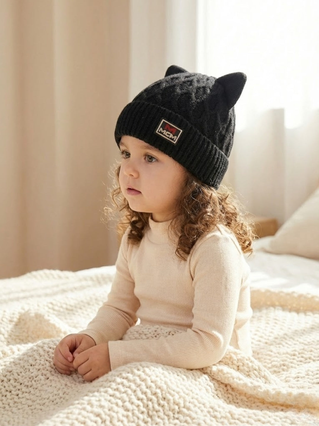 Cdeck Kids Woolen Winter Cap with Cute Cat Ear Design | Soft, Warm & Comfortable | 2–4 Years