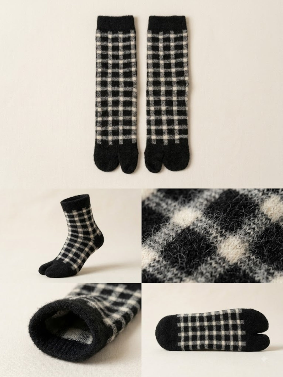Cdeck Women’s Premium Rabbit Hair Wool Split-Toe Warm Winter Socks | Free Size | Black