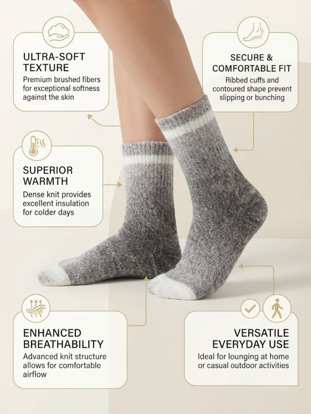 Cdeck Unisex Premium Fuzzy Socks – Soft Warm Cozy Winter Socks for Men & Women | Comfortable Everyday Winter Wear | Free Size | Grey Brown