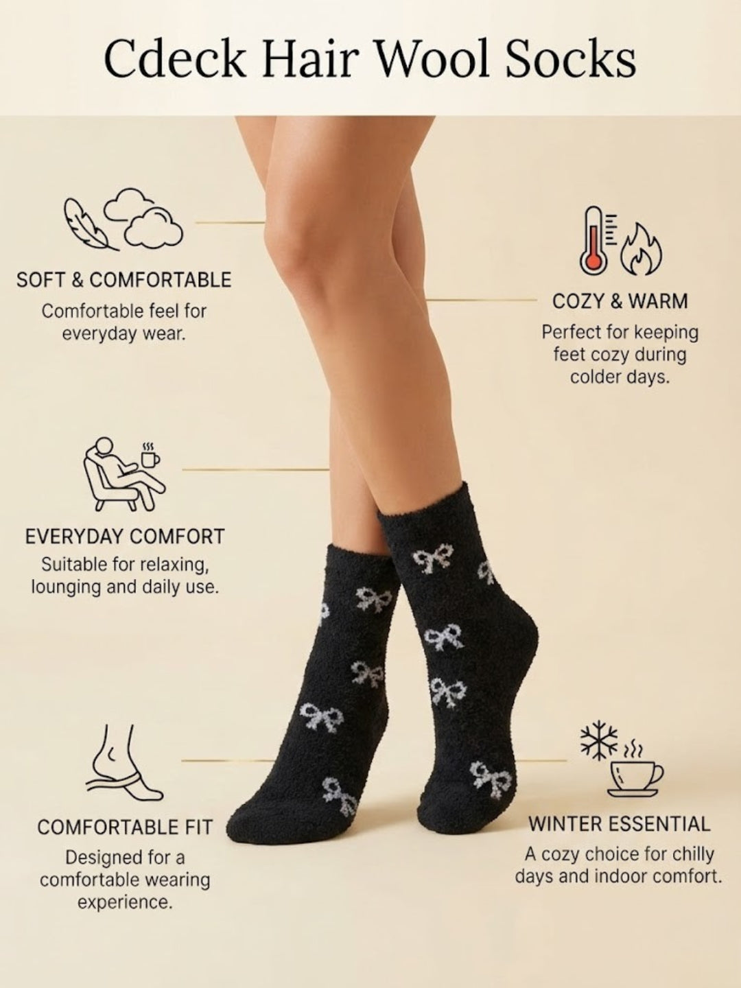 Cdeck Premium Rabbit Hair Wool Socks for Women – Ultra Soft Warm Mid-Calf Cozy Winter Socks