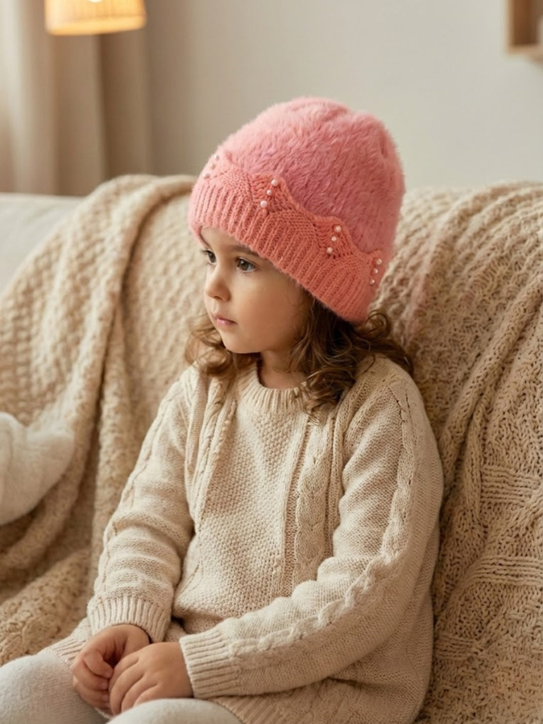 Cdeck Kids Woolen Winter Cap for Baby Girls | Soft, Warm & Comfortable | 1–2 Years