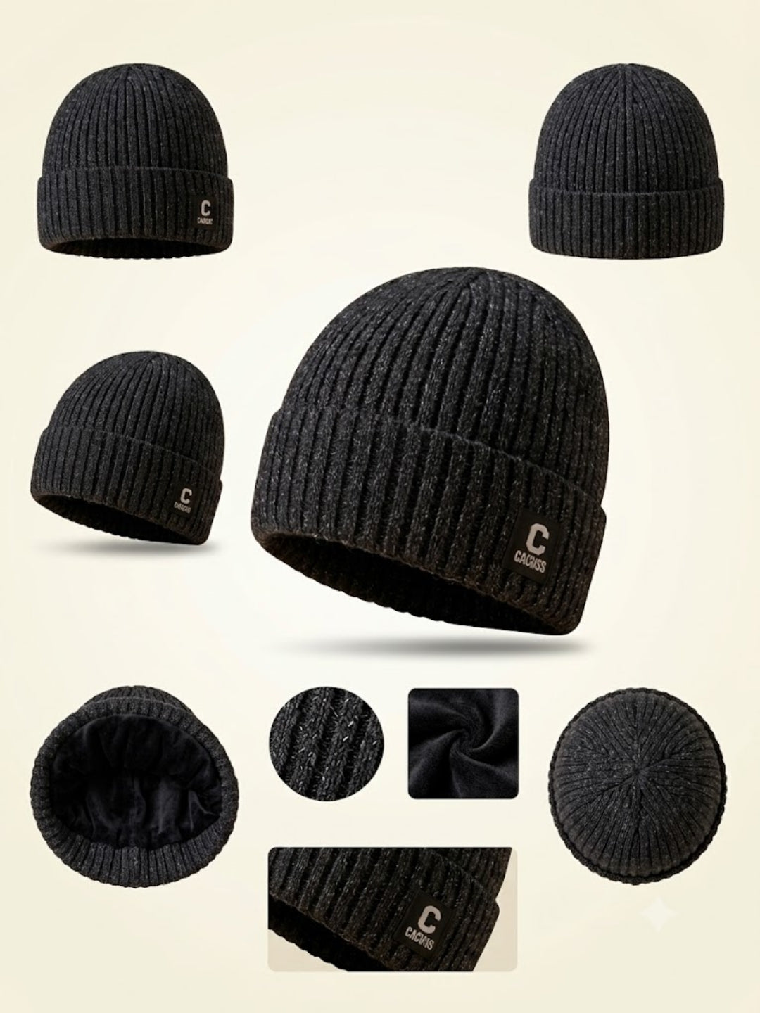 Cdeck Men’s Woolen Winter Cap | Ribbed Knitted Beanie | Free Size | Warm & Comfortable | Black