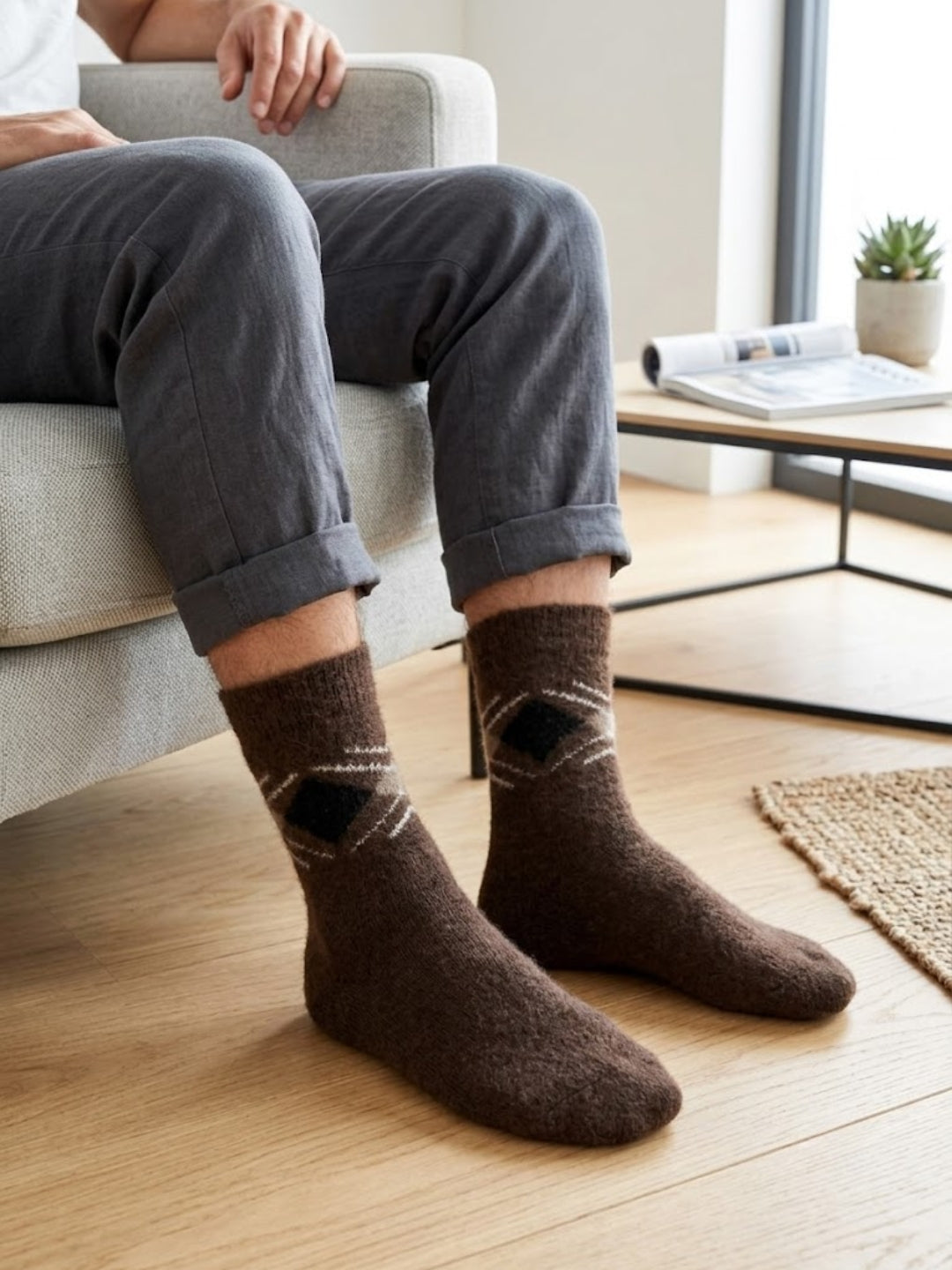 Cdeck Men’s Premium Hair Wool Winter Socks | Soft, Fuzzy, Warm & Comfortable | Dark Brown | Free Size