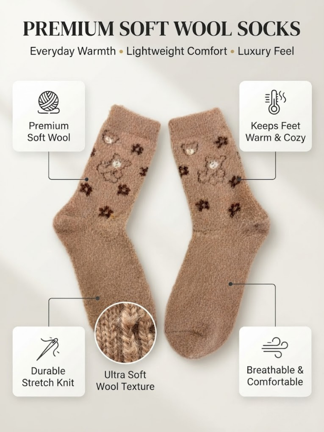 Cdeck Women’s Soft Wool Socks | Warm, Cozy & Cute Printed Winter Socks