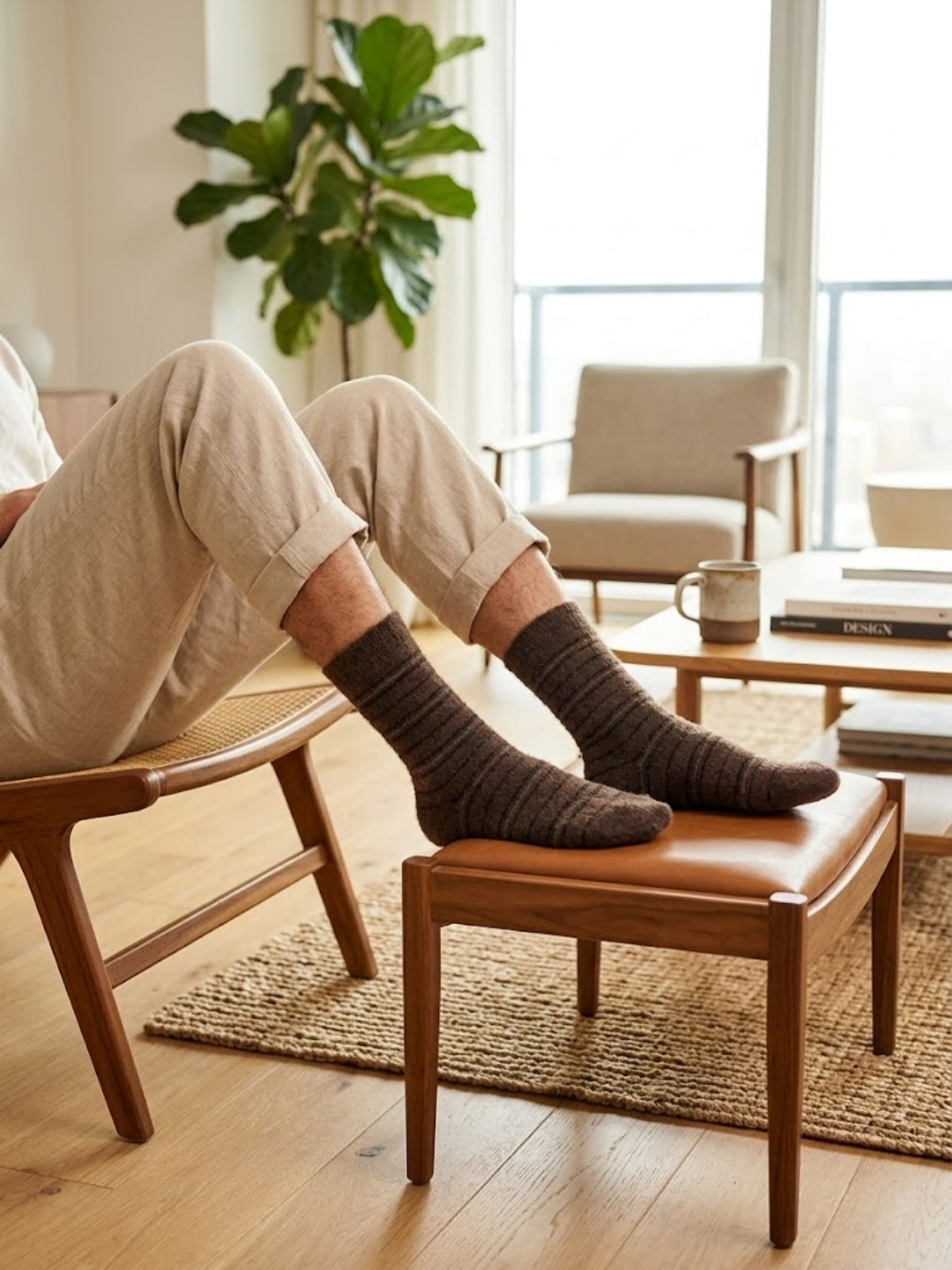Cdeck Men’s Premium Hair Wool Winter Socks | Single Pair | Soft, Fuzzy, Warm & Comfortable | Brown Striped