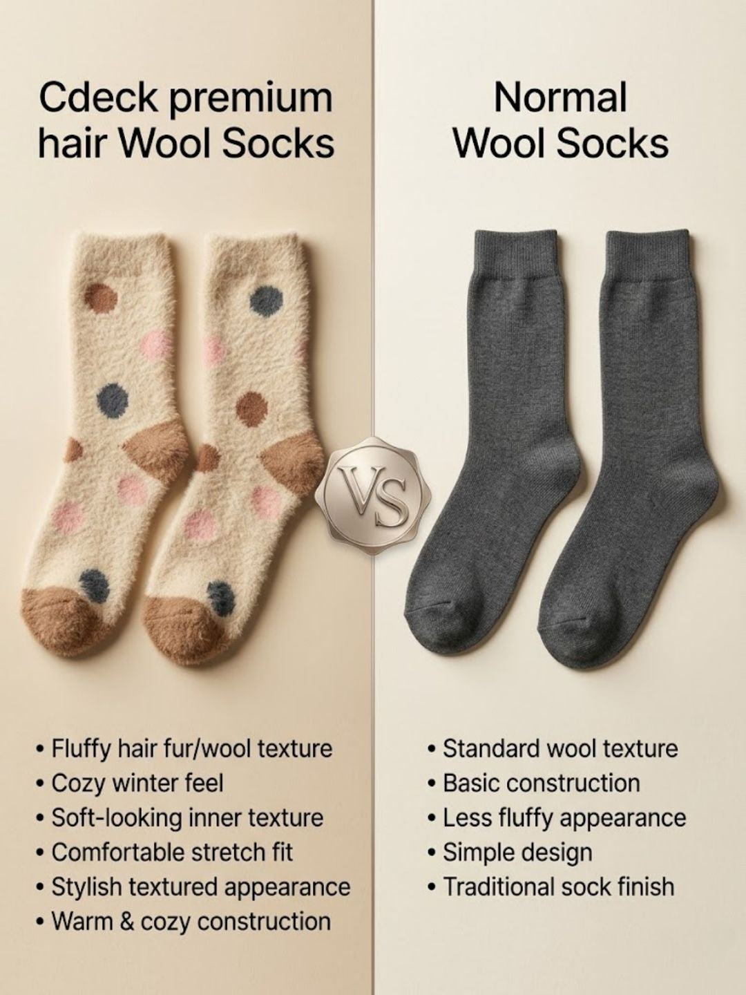 Cdeck Women’s Premium Hair Wool Fuzzy Socks | Soft & Warm Thick Winter Socks | Brown & Cream
