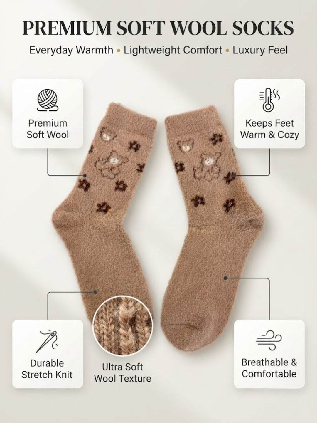 Cdeck Women’s Soft Wool Socks Combo | 2 Pair Printed Winter Socks | Soft Warm Cozy Plush Socks | Everyday Wear