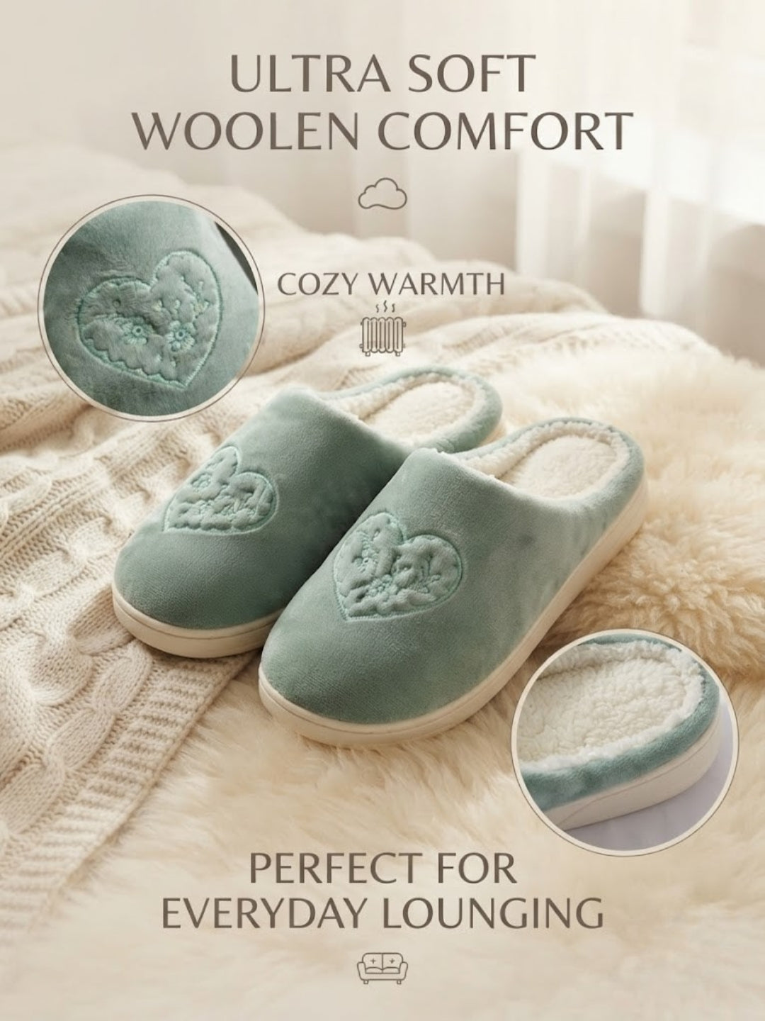 Cdeck Women’s Fuzzy Winter Slippers | Soft Plush  Slippers for Comfort & Warmth | Free Size | Green
